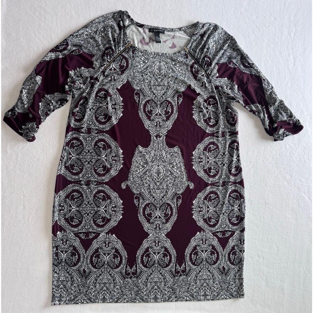 Maroon Modest Curvy Woman Zipper Dress